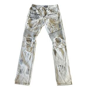 Embellish La Flame Biker Denim Jeans Acid Bleached Wash 32X30 32 Waist 30 Inseam